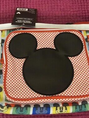 Disney Kids Lunch Bag with Black Mickey Silhouette on Orange Polka Dot